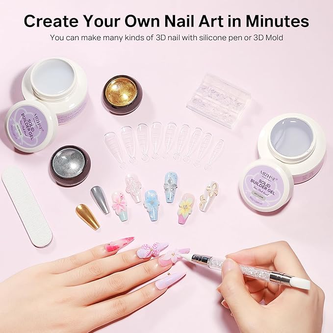 MIZHSE 2Pcs 3D Nail Gel Sculpting Gels, Clear and White Solid Builder Gel for Nails with Silicone Nail Molds Molding Gels 3D Art Non-Sticky Hand UV LED for Nails Salon Home DIY-BrightBean Baby