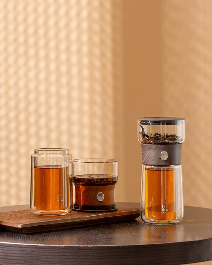 ZENS Modern Glass Infuser Teapot, One Touch Tea Maker for Loose Leaf Tea with Insulated Mug and Portable Case. Enchanted Pot Alternatives for Tea Lover Gifts