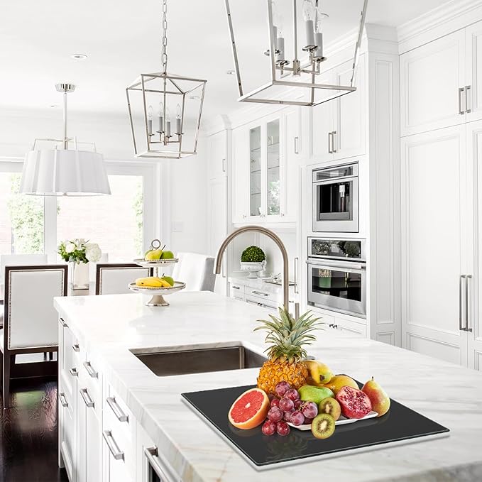 Tempered Glass Cutting Board for Kitchen, Black Glass Board for Countertop, Heat Resistant, with Non-Slip Feet, 12x16" 1Pcs