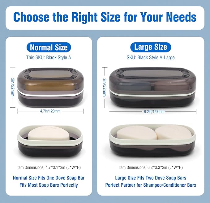 Travel Soap Container, Leakproof Soap Box, Travel Soap Holder with Removable Draining Layer, Portable Soap Case for Traveling, Camping, Gym (Black)-BrightBean Baby