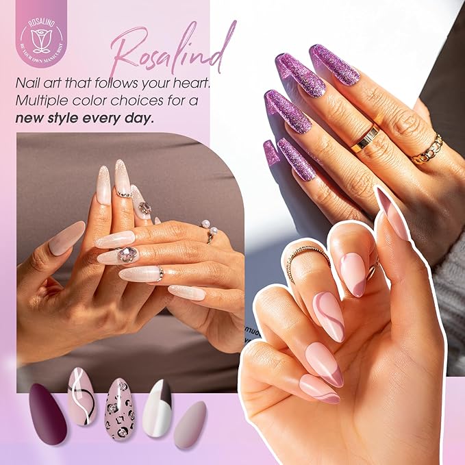 ROSALIND Pink Purple Gel Nail Polish Set, 8 Colors Pink Glitter Gray Gel Polish, Gentle Pink Elegant Purple Classic Gel Polish Collection Nail Art Gift DIY at Home-BrightBean Baby