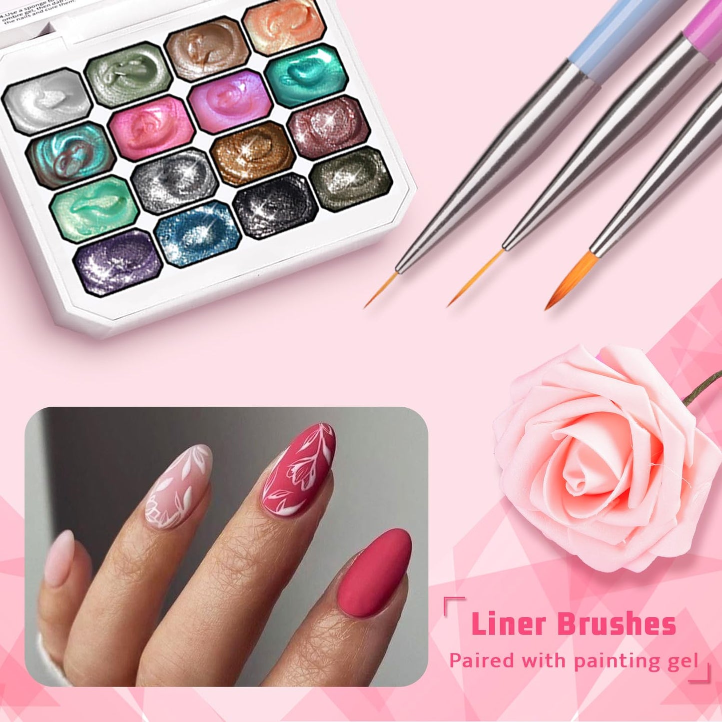 Sponge Pat Paint Nail Gel, Ombre Nails Gradient Gel Nail Blush Blooming Aura Nails Drawing Stripper Floral Painting DIY Nail Art, No Wipe, UV/LED Curing (16 Colors L)-BrightBean Baby