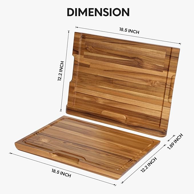 2 - in - 1 Magnetic Knife Block Holder with 16"x11" Teak Cutting Board, Crafted from Premium Natural Teak Wood,Juice Grooves, Kitchen Organizer for Home Chefs