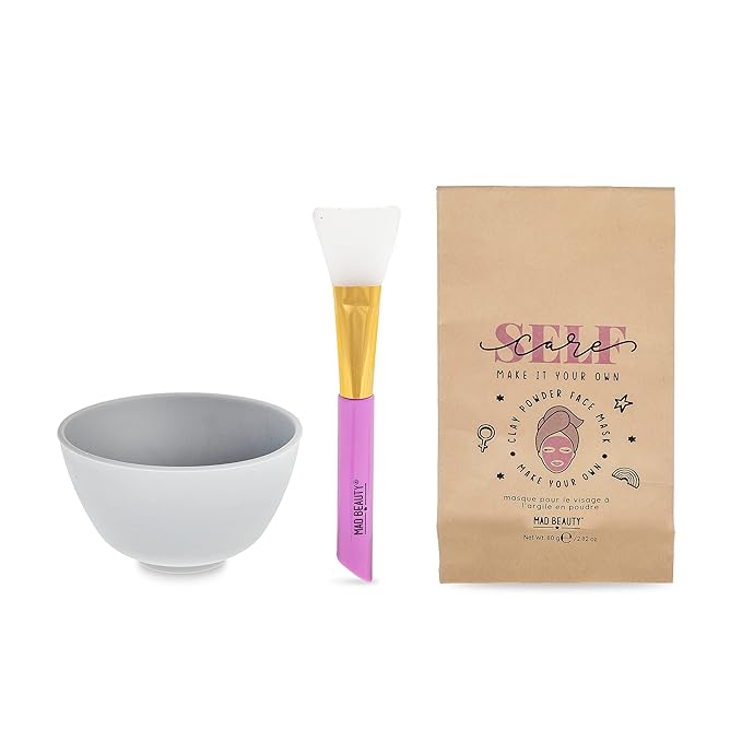 MAD Beauty Make It Your Own Face Mask Set, Self-Care DIY Kit, Lavender Clay Mask Powder Formula, Instructions, Reusable Mixing Bowl, & Silicone Brush-BrightBean Baby