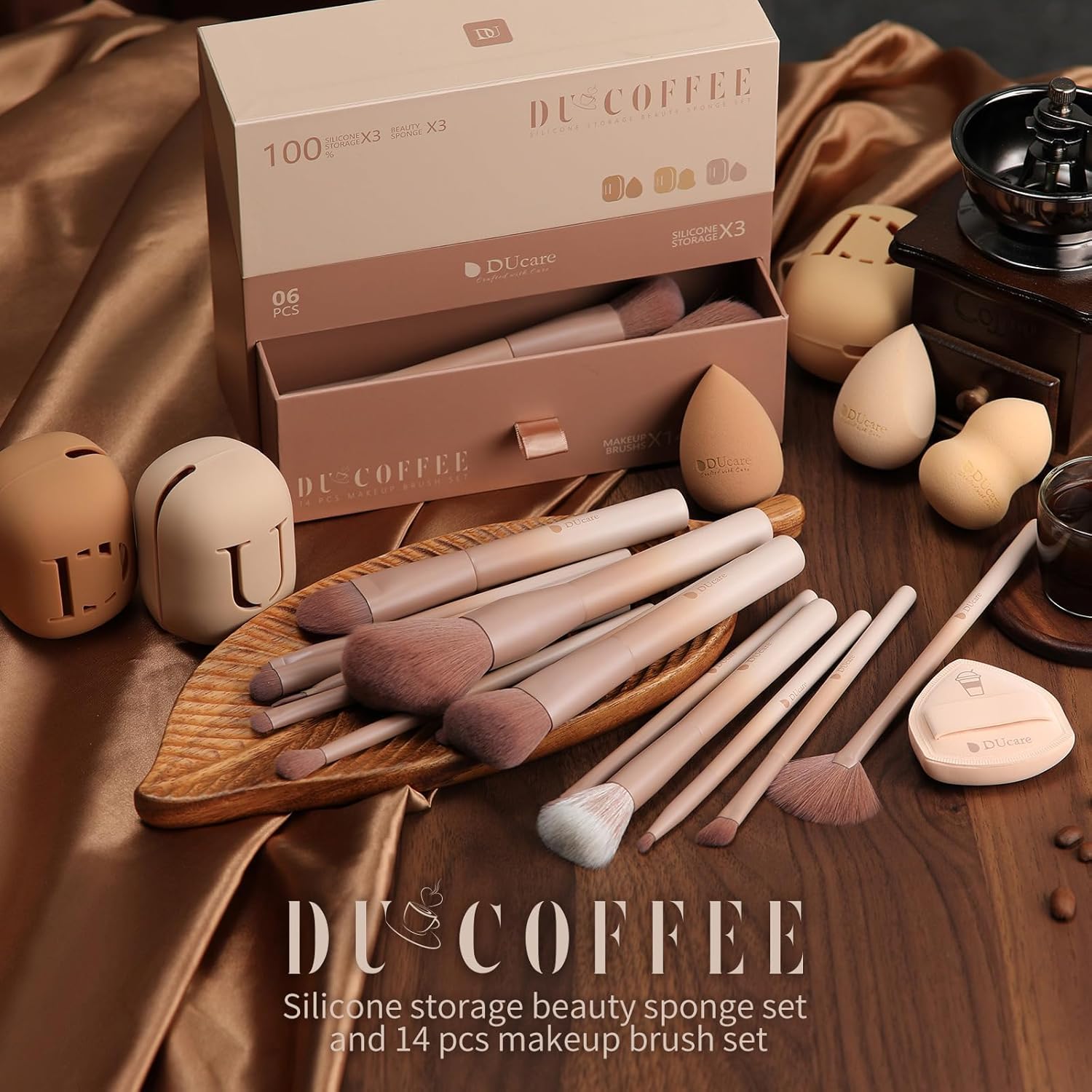 DUcare Makeup Brushes Set 14Pcs Coffee Series Makeup Brush set with Makeup Sponges Gifts Foundation Blending Face Powder Blush Eye Shadows Brushes-BrightBean Baby