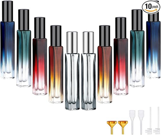 Segbeauty 10pcs Refillable Colorful Travel Perfume Bottle, 10ML Multi-color Empty Glass Atomizer, 0.34oz Portable Sprayer-BrightBean Baby