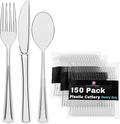 Party Solids Clear Plastic Silverware Heavy Duty 150 Pieces Clear Plastic Cutlery Sets, Utensil Sets, 50 Of Each Forks, Knives & Spoons Disposable Cutlery Set, Flatware Set For Party Supplies
