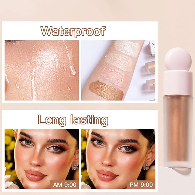 Liquid Highlighter Natural Glow For Face & Body, Waterproof Moisturizing Light Liquid Luminizer For Long Lasting Shimmer, Contour Highlighter Stick Easy to Apply with Cushion Applicator (#4 Candlelight)-BrightBean Baby