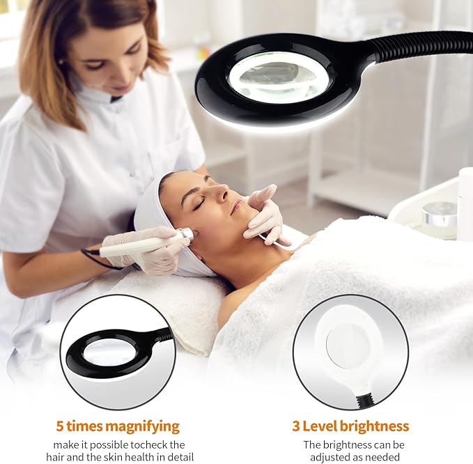 Facial Steamer for Ozone Humidifier Atomizer Attach 5× Magnifier and Light, Professional Face Steamer Clean Skin Firming Pores and Moisturizing Suitable for a Beauty, Spa, at Home-BrightBean Baby
