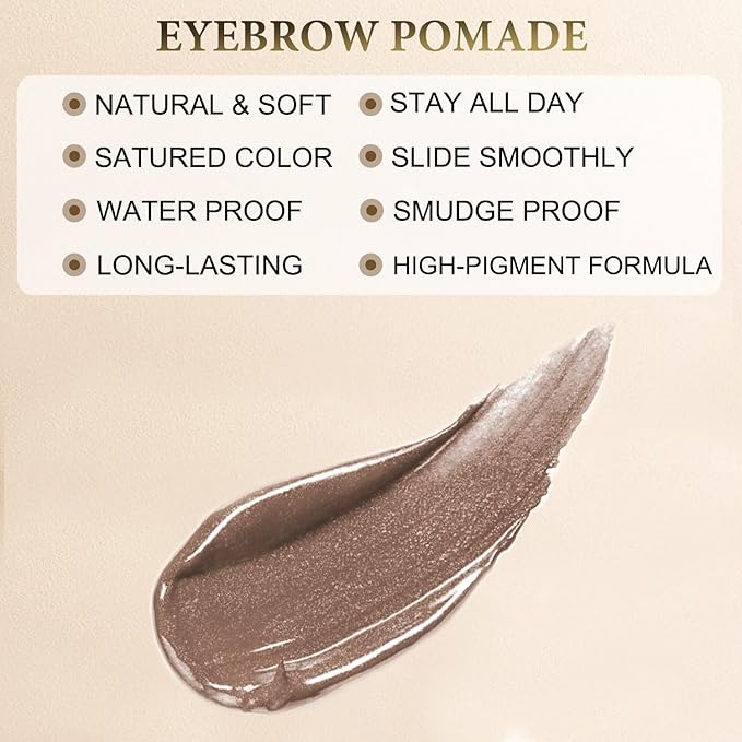Eyebrow Pomade - Waterproof Brow Pomade for Long-lasting Results,Smudge Proof and Sweat Resistant Formula,Natural Eyebrow Makeup for All Skin Types and Tones - Ash Brown-BrightBean Baby
