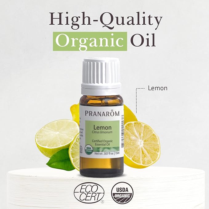 Pranarom USDA Certified Organic Lemon Essential Oil (15ml), 100% Pure Undiluted Therapeutic Grade from Argentina for Aromatherapy, Diffuser, DIY, Cleaning, Fresh Lemon Scent-BrightBean Baby