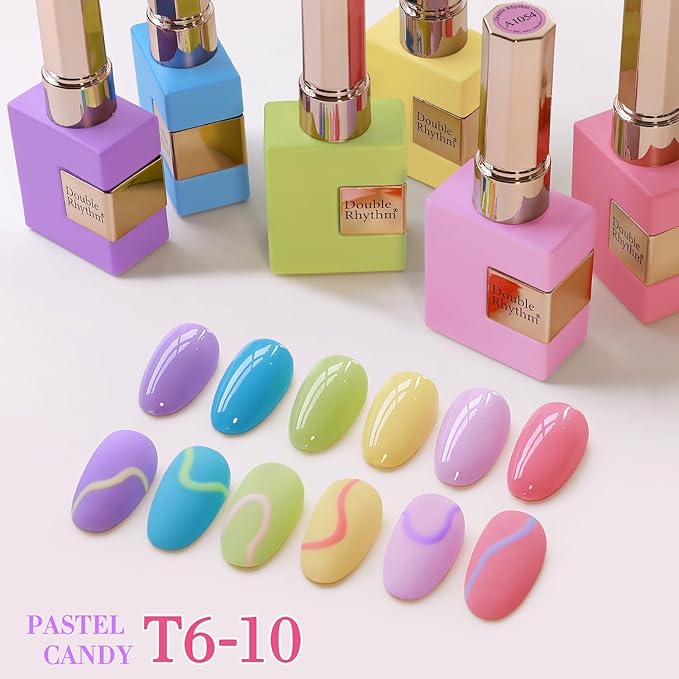Double Rhythm 6 Pcs 15 ML Gel Polish Set Same Color Same Bottle Soak Off Gel Polish Kit Nail Art Manicure Salon DIY at Home for Women (Purple Blue Green Yellow Pink Peach-T6-10)-BrightBean Baby