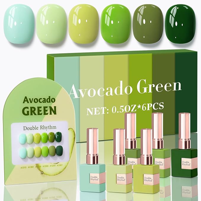 Double Rhythm 6 Pcs 15 ML Gel Polish Set Same Color Same Bottle Soak Off Gel Polish Kit Nail Art Manicure Salon DIY at Home for Women (Light Dark Green Olive Teal-T6-15)-BrightBean Baby