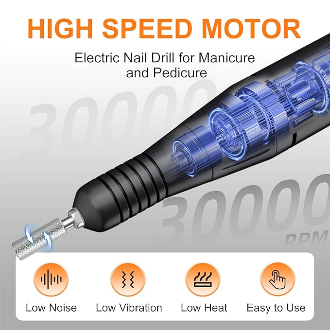 Professional Electric Nail Drill File:COSYGLOW Glitter Portable Cordless E-File Nail Drill Kit with 11 Drill Bits,30000 RPM Rechargeable Nail Drills Machine for Acrylic Nails Gel Polishing(Black)-BrightBean Baby