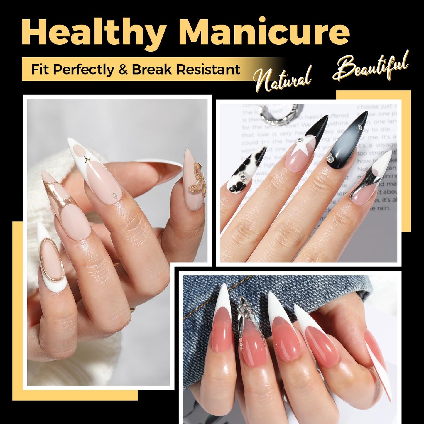 UNA GELLA Halloween Long Stiletto Gel Nail Tips, 600Pcs Pre Etched Long Stiletto Almond Nail Tips Clear Fake Nails Press on Nails No C Curve for DIY Art Salon at Home 12 Sizes-BrightBean Baby