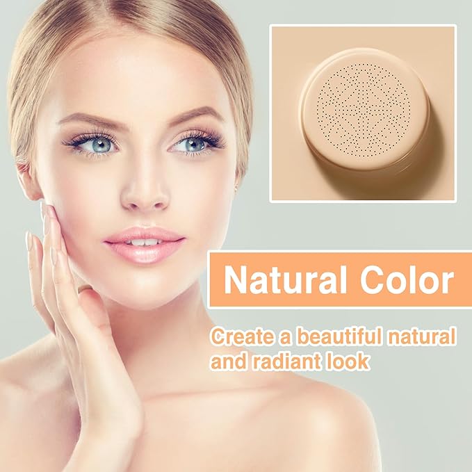 2Pcs Mushroom Head Air Cushion CC Cream, Long Lasting Oil Control BB Cream for All Skin Types, Moisturizing Foundation Face Makeup Set with Foundation Brush （#Natural）-BrightBean Baby