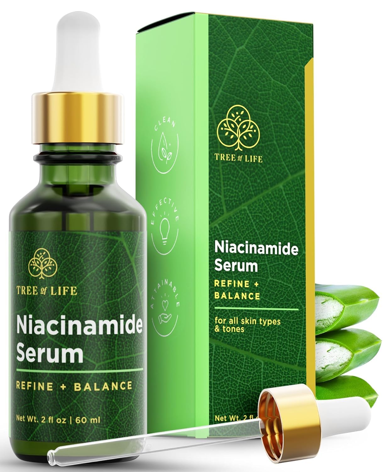 Tree of Life Beauty Niacinamide Vitamin B3 Serum, Hydrating Face Oil for Dark and Age Spots, Tightens Pores, Facial Serums for Sensitive Skin Care with Hyaluronic Acid and Vitamin E, 2 Fl Oz-BrightBean Baby