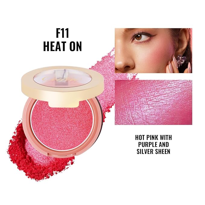 Oulac Luminisers Powdery Blusher for Cheeks Face Glow,Brighten Skin As Highlighter Makeup, Shimmer Blusher,Buildable and Vegan Cosmetics,4.8g F11 Heat On-BrightBean Baby