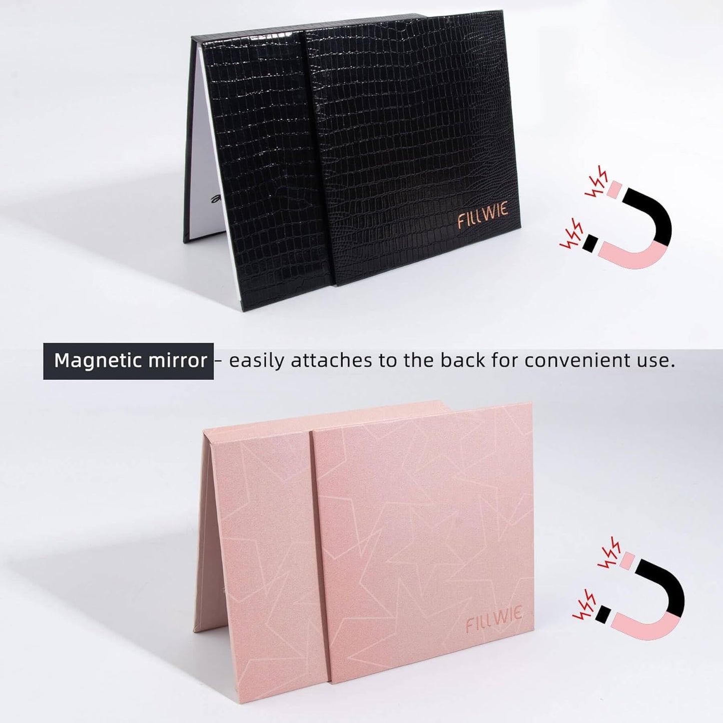 Pink&Black Magnetic Refillable Makeup Palette with Mirror – Lightweight, Durable, Travel-Ready Case for Eyeshadow, Blush, Lipstick – Includes Spatula & 20 Stickers – Small, Waterproof Paperboard-BrightBean Baby