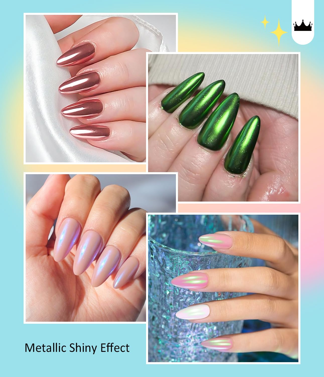 Gold Chrome Nail Powder BISHENGYF -【Fairy Effect】Pink Chrome Nail Powder White Pearl Aurora Mermaid Iridescent Rose Gold Red Nail Chrome Powder Metallic Mirror Glitter Pigment Dust for Nail Art DIY-BrightBean Baby