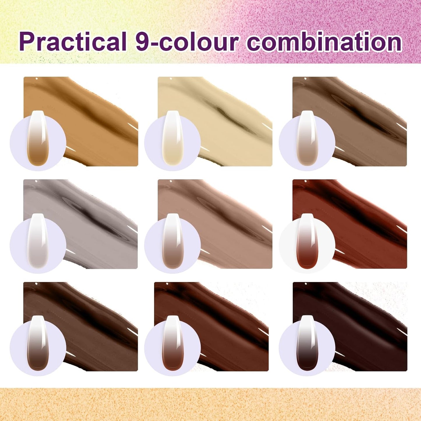 Gradient Painting Gel, 9 Colors Ombre Gel Nail Polish Almond Cream Brown for Pigment Pat Aura Nails French Manicure Soak Off UV Home Salon DIY Nail Art Coconut Latte-BrightBean Baby