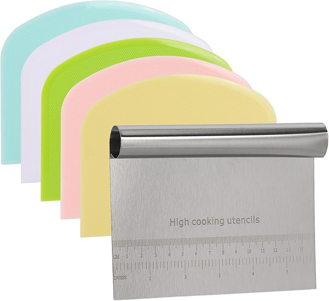 6 Pcs Bench Scraper Dough Scraper, Stainless Steel Scraper/Chopper & Plastic Dough Cutter for Bread Cake Pastry Sourdough