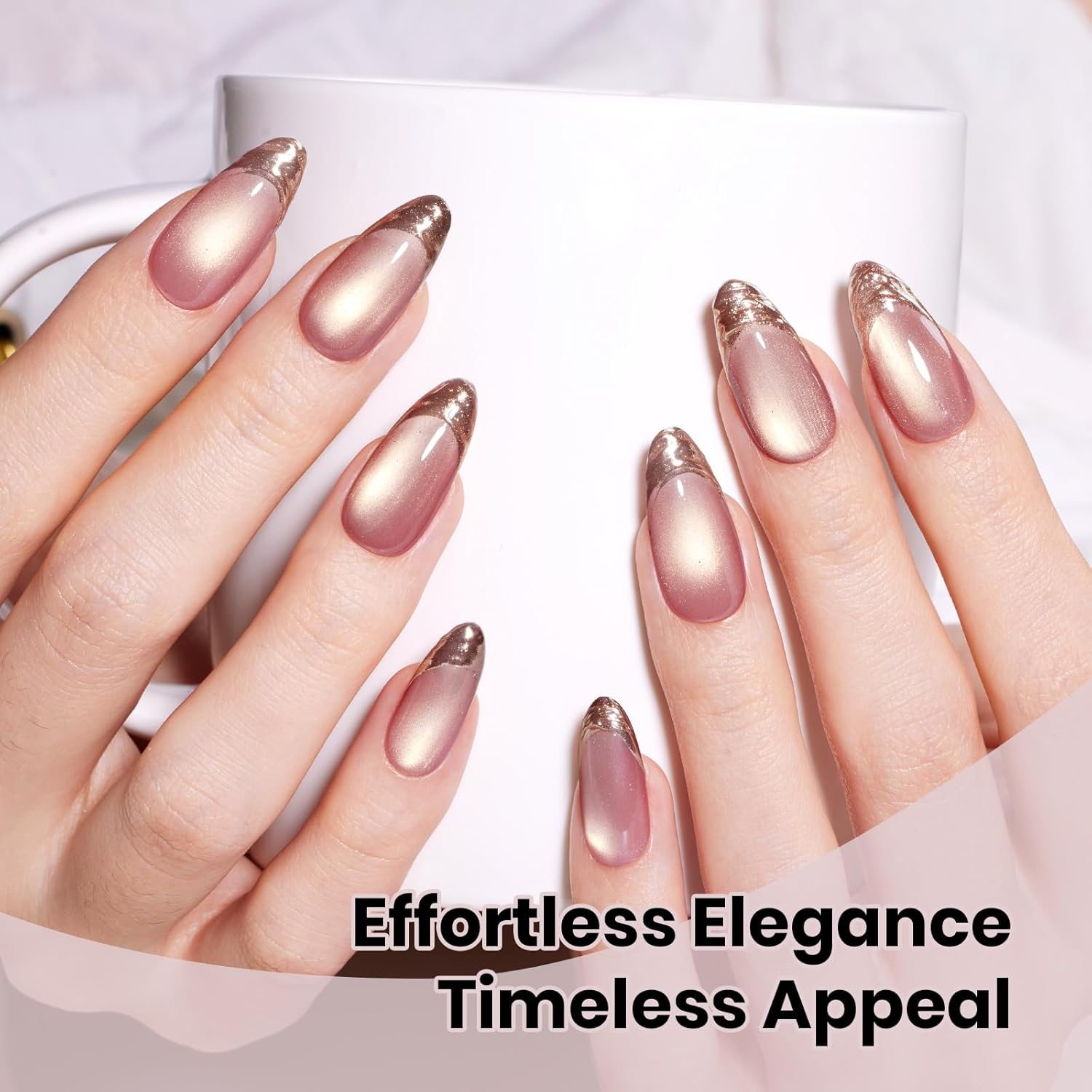 Beetles Pink Cat Eye Gel Nail Polish - 15ML Peach Pink Glass Cat Eye with Gold Powder Magnetic Glitter Gel Polish Soak Off UV Salon DIY French Nail Art Sunlit Champagne Collection Gift for Women-BrightBean Baby