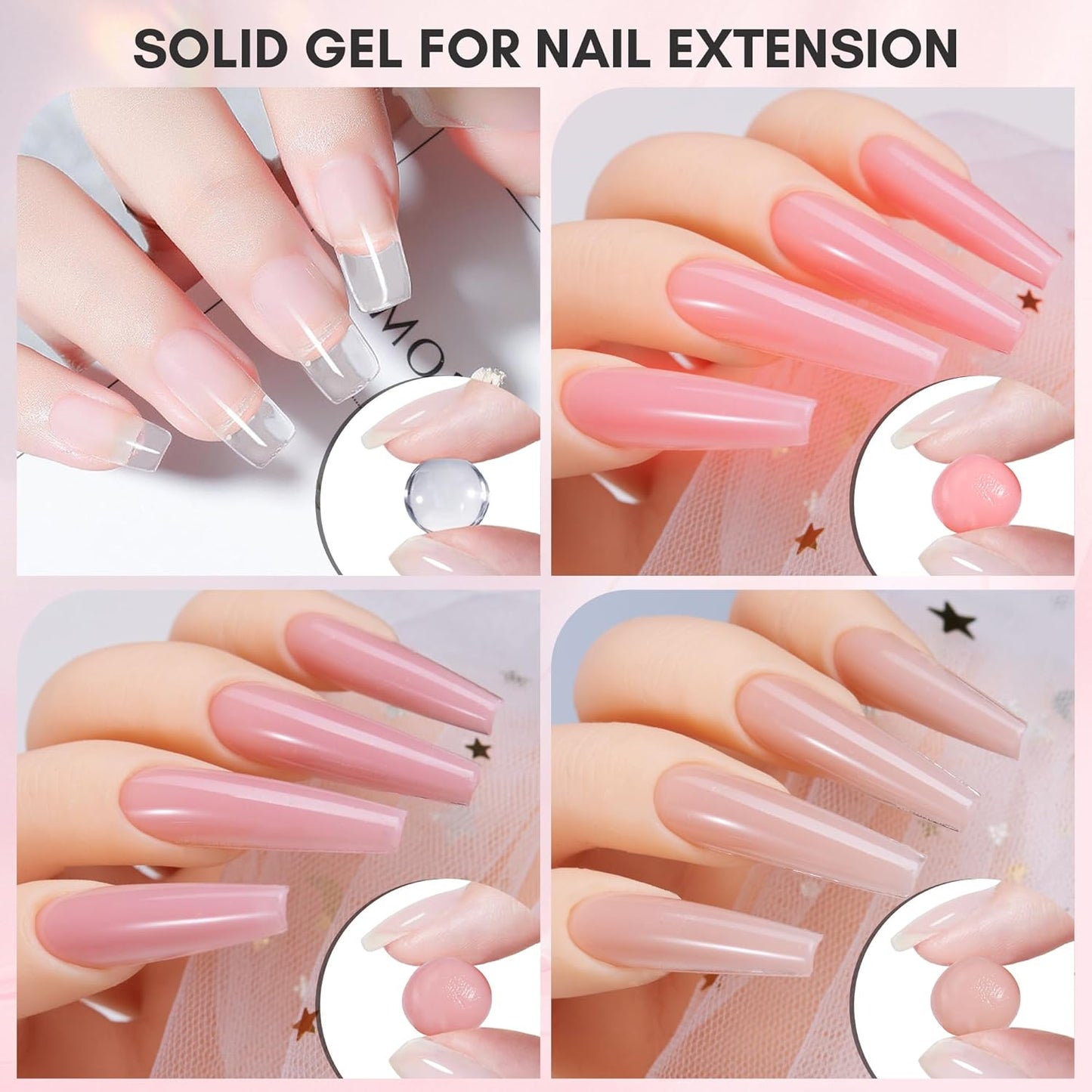 Makartt 3D Nail Gel Art: 3D Sculpting Gel Carving DIY Manicure,Solid Gels Builder for Nails Starter Kit, Clear Nude Pink 4 Colors for Extension, Molding Hard Gels with Silicone Molds Sculpture Brush-BrightBean Baby