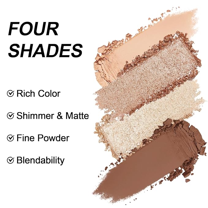 Erinde 4 Colors Eyeshadow Palette Eye Shadow Makeup, Matte Shimmer Metallic Off-white Champagne Reddish brown Nude Neutral Eyeshadow, Long Wearing, Pigmented Blendable, Quad Eye Shadow Palette, 04-BrightBean Baby