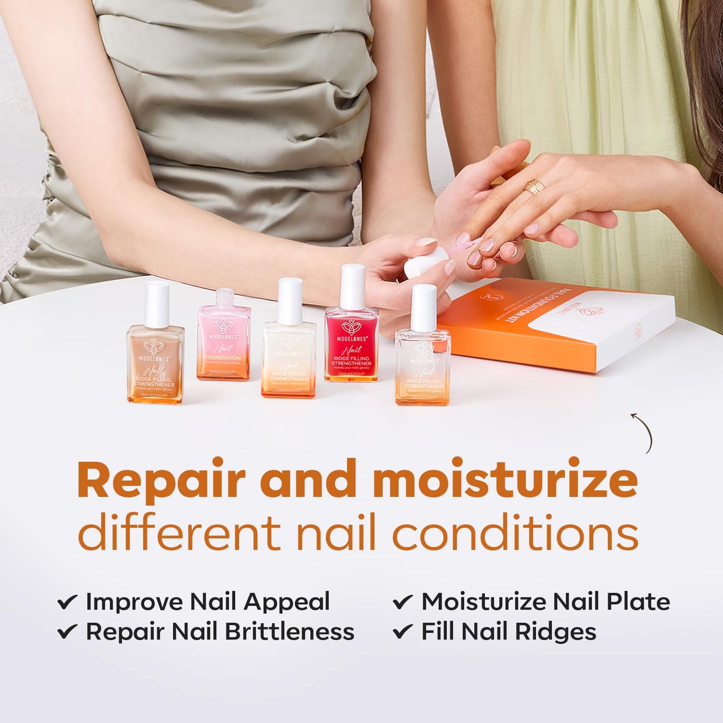 modelones Nail Strengthener, 8-in-One Nail Ridge Filler Base Coat Nail Polish Repair Nail Growth Treatment for Thin and Damaged Nails, Sparkling Champagne, 15ml-BrightBean Baby