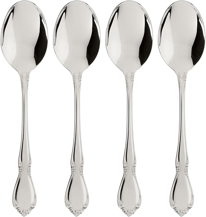 Oneida Silverware, Chateau Fine Flatware Dinner Spoons, Service For 4, Dishwasher Safe, 18/10 Stainless Steel, Rust Resistant, Home and Kitchen Utensils, Dinner Spoon (Silver, 4 Piece)
