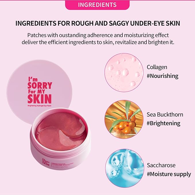 Brightening Hydrogel Eye Patch - Eye Patches for Puffy Eyes and Dark Circles Remover, Under Eye Mask Self Care Gifts for Women - Eye Bag Treatment Skin Care, 60 EA 3.17oz / 90g-BrightBean Baby