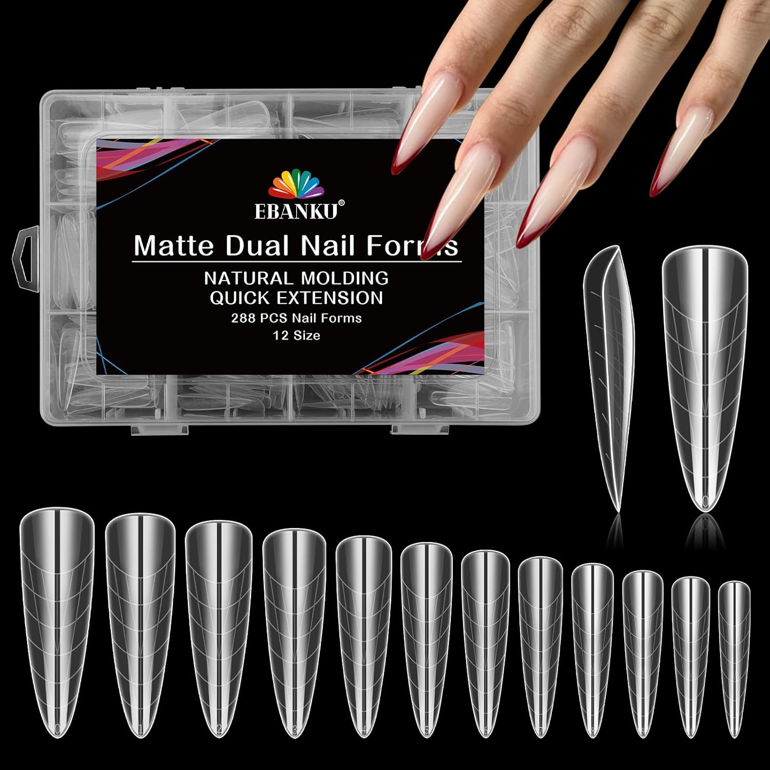 EBANKU Dual Nail Forms for Poly Extension Gel, 288 PCS Nail Forms Reusable Acrylic Nail Molds Sets, 12 Sizes Nail Extension Forms for Builder Gel Manicure Nail Art Design Salon DIY-BrightBean Baby