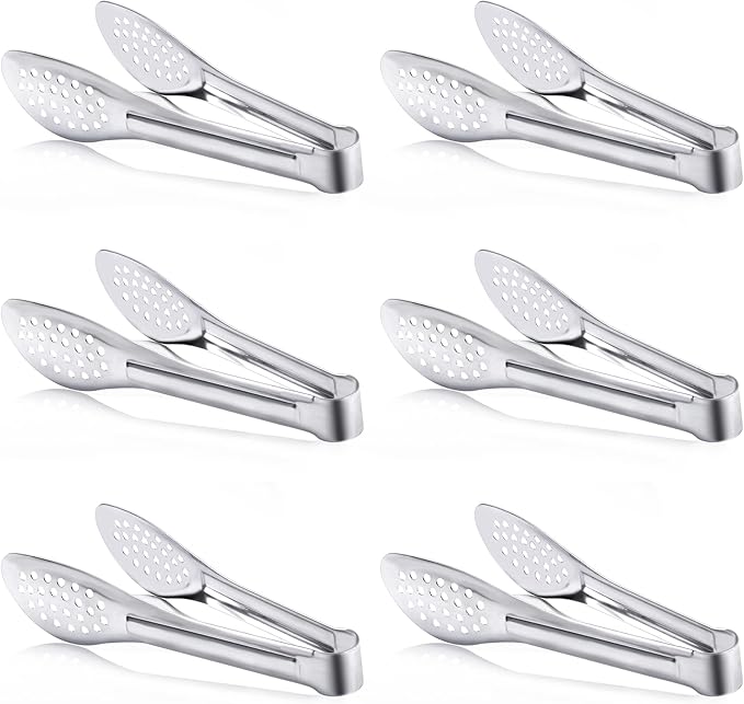 6 Pack Buffet Tongs,Stainless Steel Serving Tongs Serving Utensils 9Inch