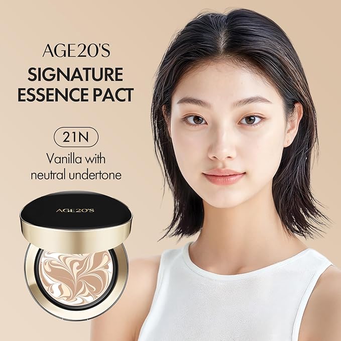 AGE20'S Signature Essence Pact SPF 50+ | Pack of 1 | 21N VANILLA | Cream Foundation, Dewy Finish, Natural Coverage | Korean Cushion Foundation-BrightBean Baby