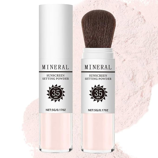 Mineral Sunscreen Setting Powder, SPF 35 Translucent Loose Powder, Mineral Brush Powder, Oil Control Natural Matte Finish, Lasting Lightweight Breathable for All Skin (#04 Pink Complexion)-BrightBean Baby