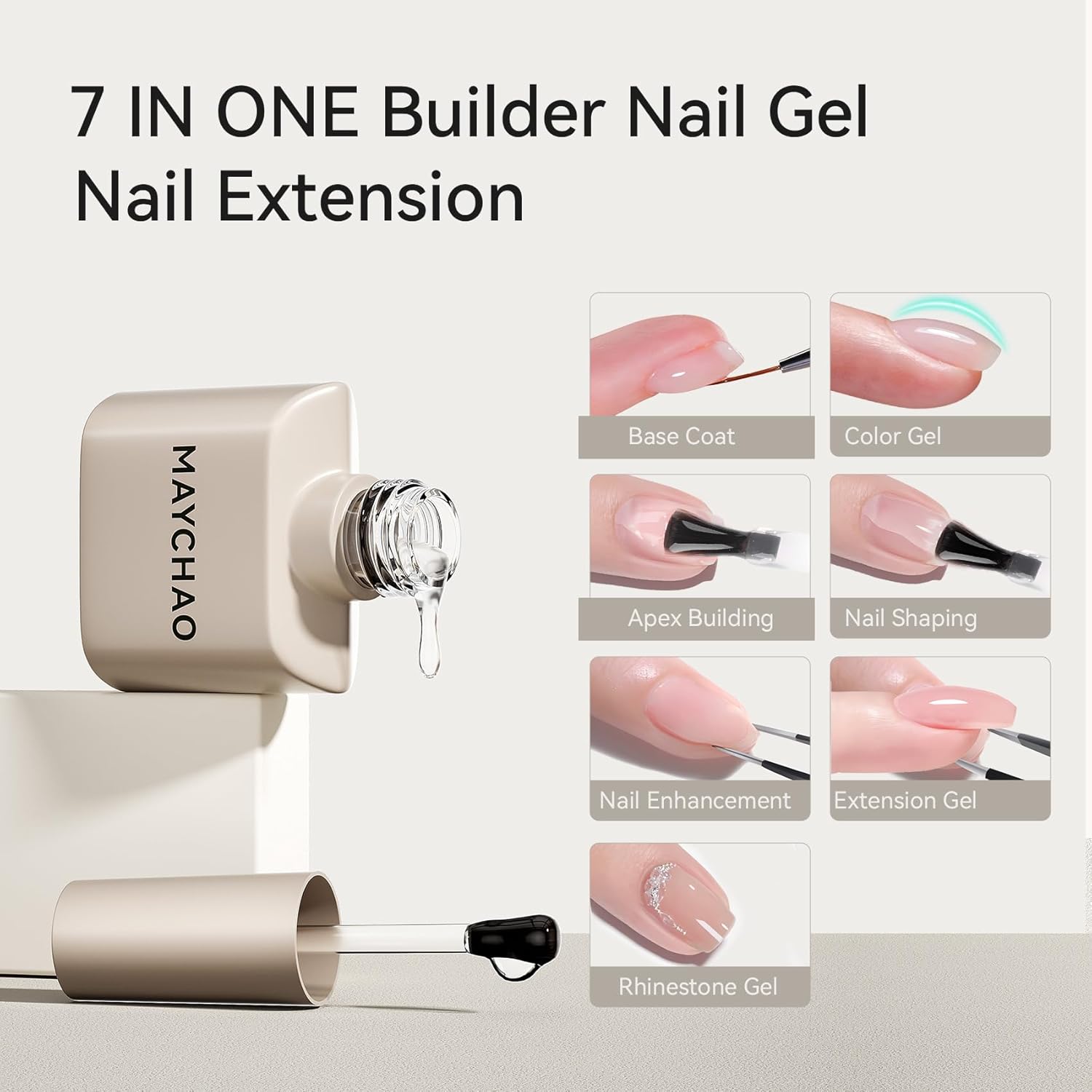 MAYCHAO 15ML Clearly Pink Builder Nail Gel 7 in 1 Clear Pink Builder Strengthener Gel Nail Polish for Nail Extension, No Wipe Base Coat for Home Manicure, 0.5 OZ-05-BrightBean Baby