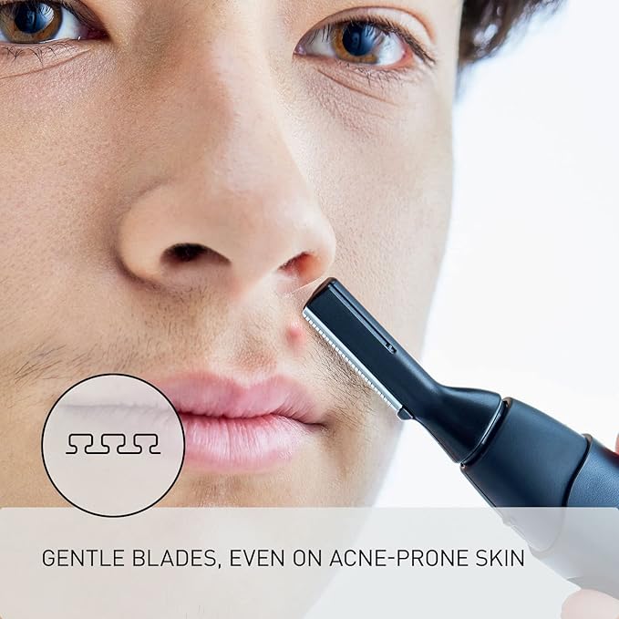 Panasonic Facial Hair Trimmer for Sensitive Skin, Unisex Detailer with Flexible Head, Gentle on Acne, Includes 2 Eyebrow Attachments, Wet/Dry - ER-GM40-K (Black)-BrightBean Baby