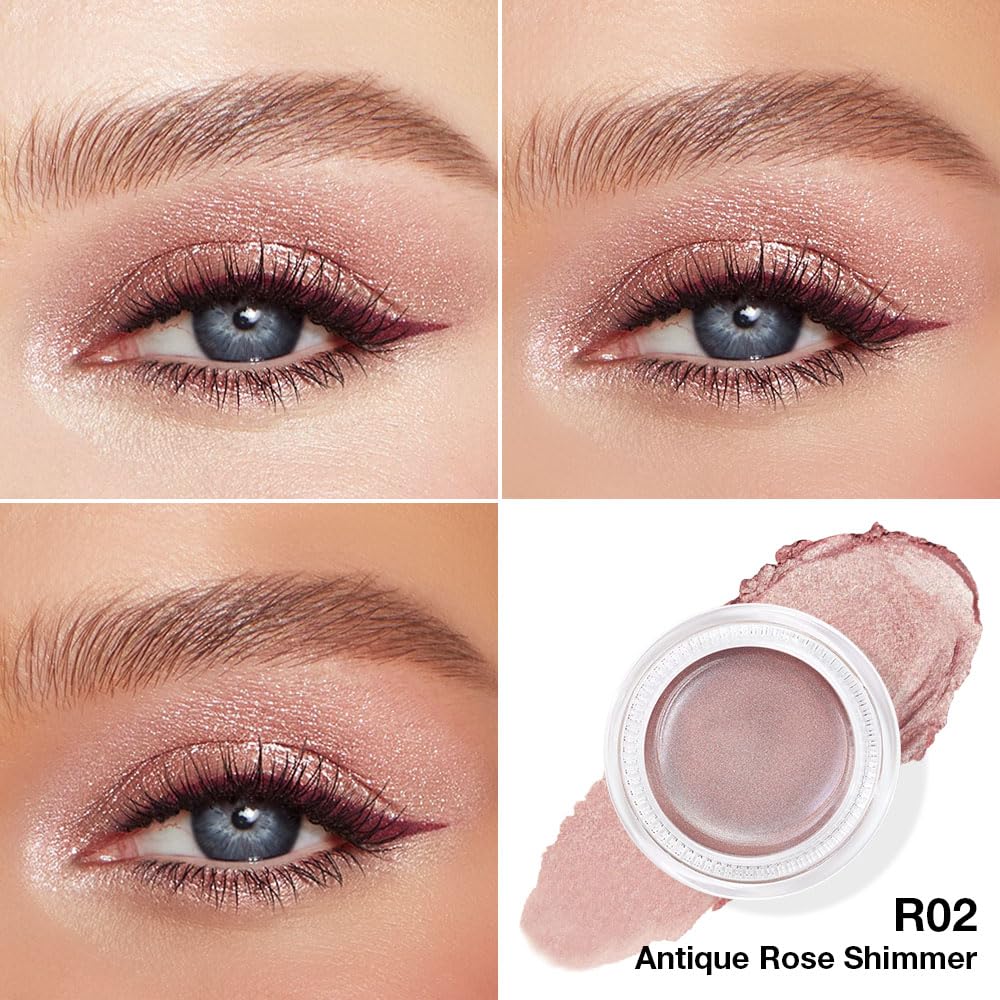 Kaely Single Cream Eyeshadow Pot, Golden Tan Antique Rose Shimmer Eye Shadow for Older Women High Pigmented Waterproof, Natural Eyeshadow Palette Makeup Brightener, sombras en crema para ojos, R02-BrightBean Baby