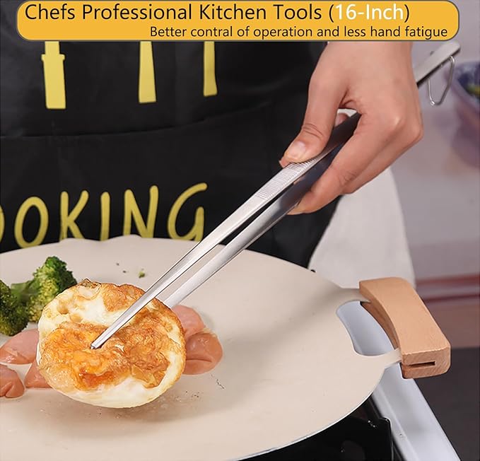 JETKONG 2 Pieces Extra-Long Tweezer Tongs 16-Inch Stainless Steel Tweezers Chef Tweezers (Point-Tips)