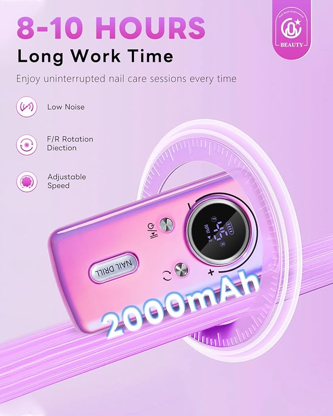 CozyZen Cordless Nail Drill Professional: 45000 RPM Rechargeable Electric Nail File Kit, Portable & Low Noise for Acrylic, Gel Nails, Manicure & Pedicure - Salon & Home Use-BrightBean Baby