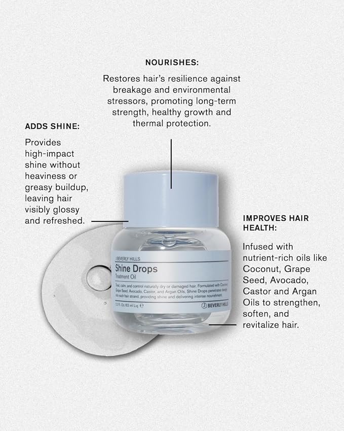 J Beverly Hills Shine Drops Hair Treatment Oil with Botanical Oils for Shine, Nourishment and Dry Hair Repair, 2.2 Oz-BrightBean Baby