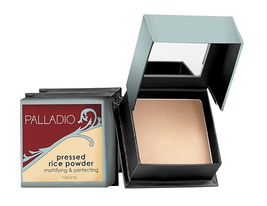 Palladio, Pressed Rice Powder with Mirror Mattifying Makeup Setting that Lasts All Day Instantly Absorbs Oil Works alone or with makeup, Translucent, 0.26 Ounce-BrightBean Baby