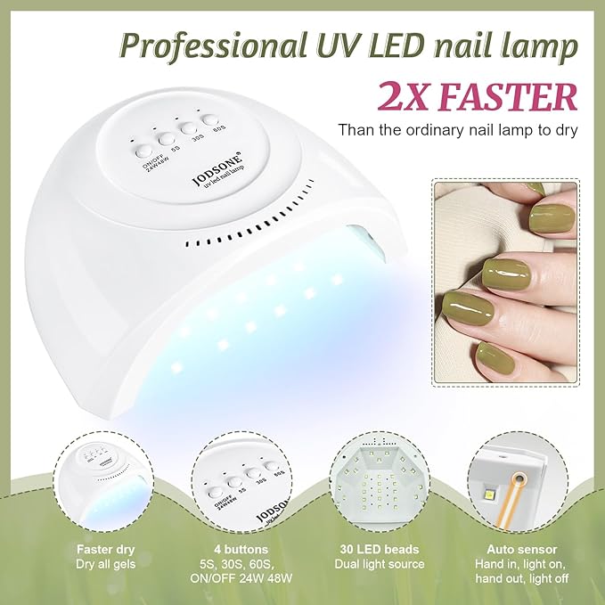 JODSONE 60 PCS Gel Nail Polish Kit with U V Light 55 Colors No Wipe Beautiful Colors Nail Gel Polish Base Top Coat Manicure Gifts for Salon and at Home-BrightBean Baby