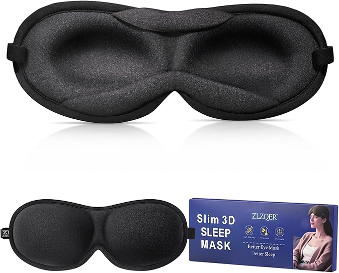 Slim 3D Sleep Mask for Side Sleepers, Blackout Sleeping Maskfor Men Women, Zero Eye Pressure, Ultra Soft Eye Masks for Sleeping, Perfect for Travel, Nap, Meditation, Airplane (Black)-BrightBean Baby