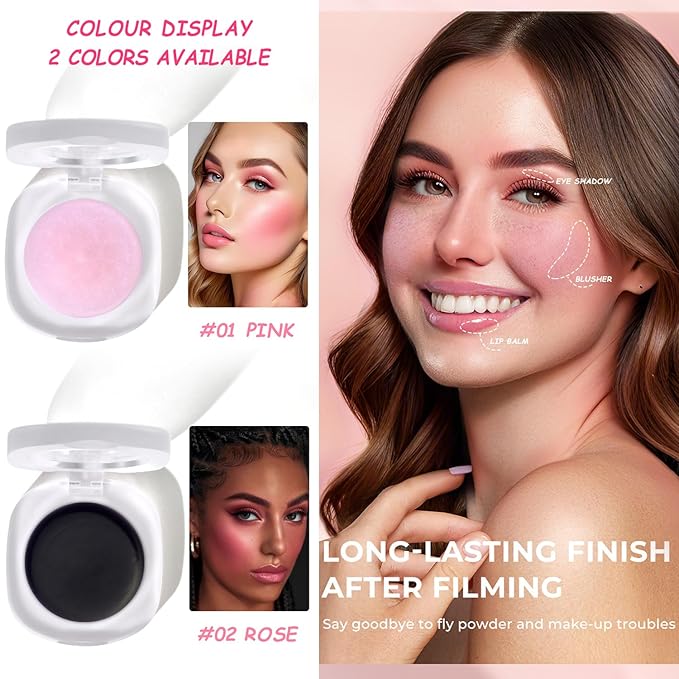 Cream Blush Makeup, Natural Pink/Black Glossy Face Blusher, Color Changing Cream Blush for Cheek and Lip Tint, Blendable Formula, Matte and Dewy Finish Lightweight Blush Makeup (Black, One)-BrightBean Baby