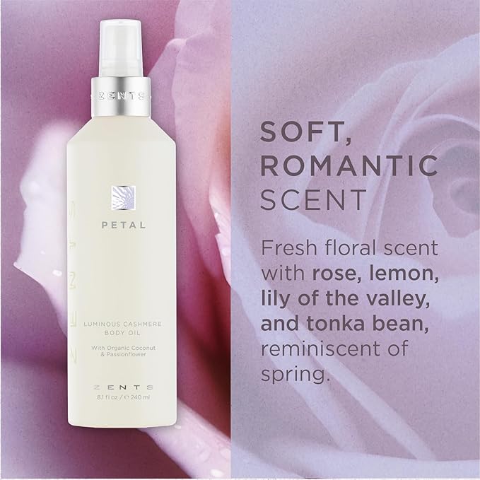 Zents Luminous Cashmere Body Oil (Petal Fragrance) | Moisturizing Body Oil with Vitamin E & Organic Coconut Oil | Softens & Smooths Skin | 8 fl oz-BrightBean Baby