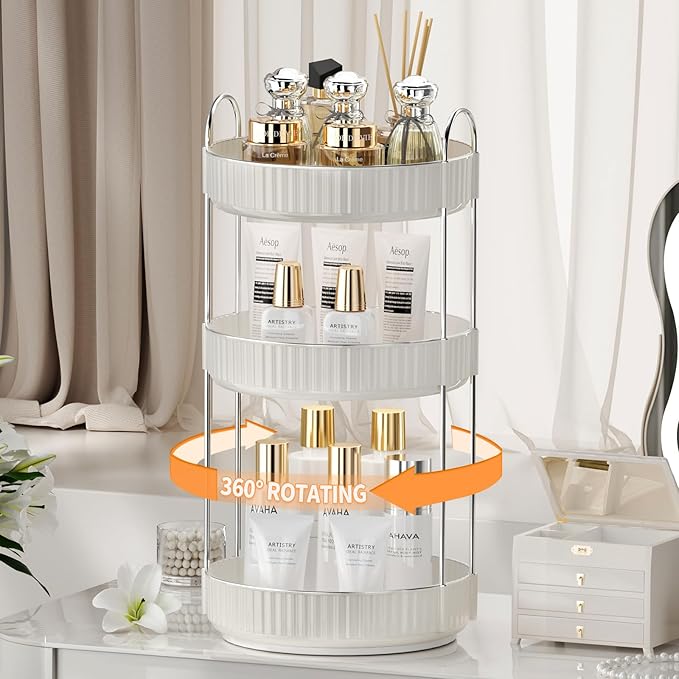 Rotating Makeup Organizer for Vanity,3 Tier High-Capacity Skincare Clear Make Up Storage Perfume Organizers Cosmetic Dresser Organizer Countertop 360 Spinning-BrightBean Baby
