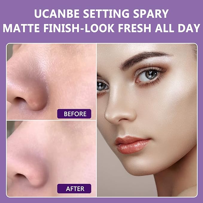 Long Lasting Makeup Setting Spray Kit- 6.76 Fl oz Hydrating Matte Finish Mist Lightweight Face Make up Fixer +Travel Size Spray Bottle+Sponge Puff Makeup Set-BrightBean Baby