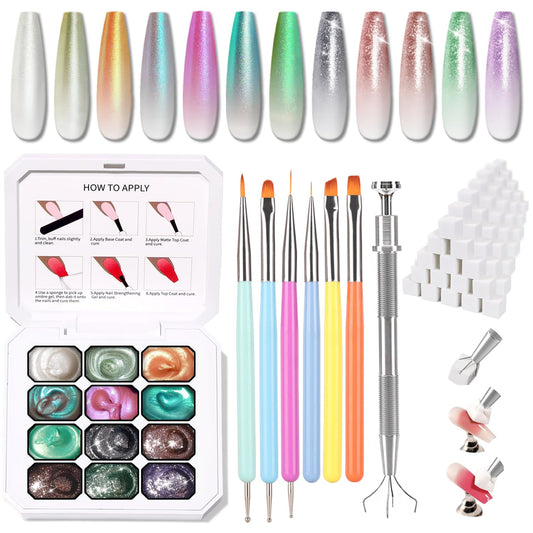 Sponge Pat Paint Nail Gel, Ombre Nails Gradient Gel Nail Blush Blooming Aura Nails Drawing Stripper Floral Painting DIY Nail Art, No Wipe, UV/LED Curing (12 Colors i)-BrightBean Baby